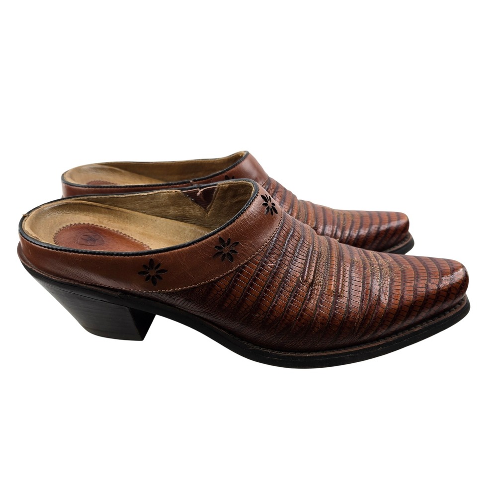 Ariat Brown Leather Lizard Print Mule Clogs Western Cowboy Boots Women 8B‎